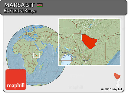 Savanna Style Location Map of MARSABIT, hill shading