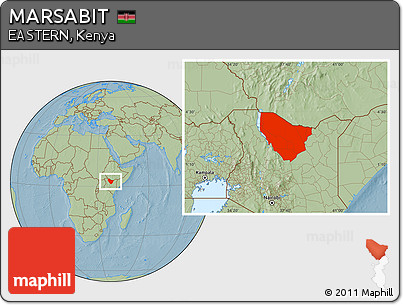Savanna Style Location Map of MARSABIT, hill shading