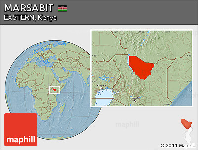 Savanna Style Location Map of MARSABIT, hill shading