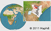 Satellite Location Map of LOIYANGALANI, highlighted country, highlighted grandparent region, within the entire country
