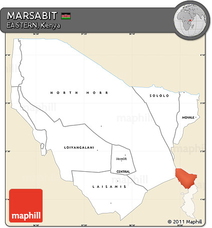 Classic Style Simple Map of MARSABIT, single color outside