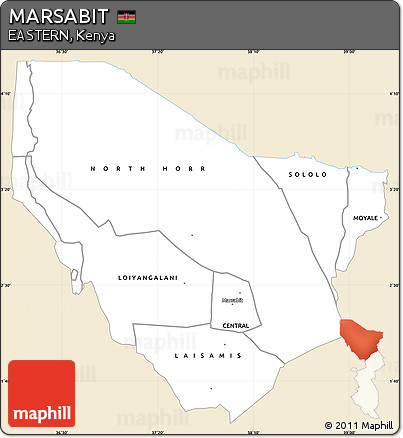 Classic Style Simple Map of MARSABIT, single color outside
