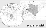 Gray Location Map of Kenya, blank outside, hill shading inside