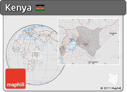 Gray Location Map of Kenya, lighten, desaturated