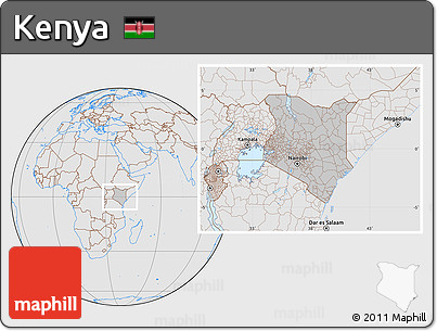 Gray Location Map of Kenya, lighten, desaturated