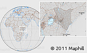 Gray Location Map of Kenya, lighten, desaturated, hill shading