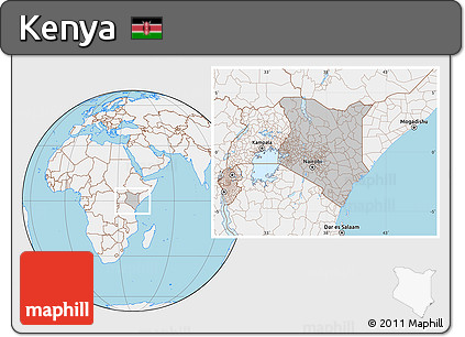 Gray Location Map of Kenya, lighten, land only