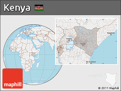 Gray Location Map of Kenya, lighten, land only