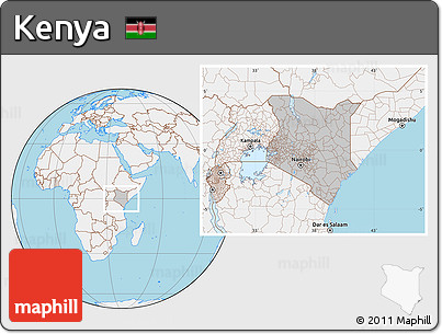 Gray Location Map of Kenya, lighten, land only