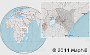 Gray Location Map of Kenya, lighten, land only, hill shading