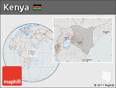 Gray Location Map of Kenya, lighten, semi-desaturated