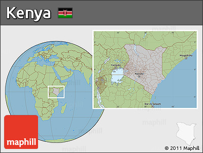 Gray Location Map of Kenya, savanna style outside