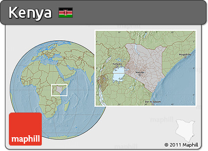 Gray Location Map of Kenya, savanna style outside, hill shading outside