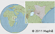 Gray Location Map of Kenya, savanna style outside, hill shading outside