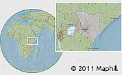 Gray Location Map of Kenya, savanna style outside, hill shading