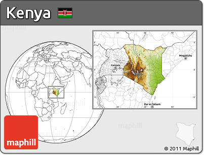 Physical Location Map of Kenya, blank outside