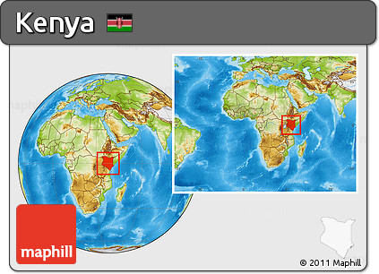Physical Location Map of Kenya, within the entire continent