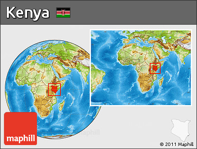 Physical Location Map of Kenya, within the entire continent