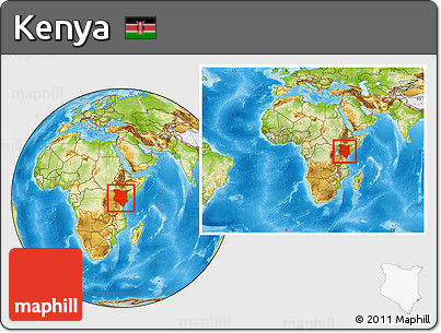 Physical Location Map of Kenya, within the entire continent