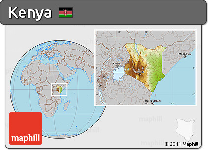 Physical Location Map of Kenya, gray outside