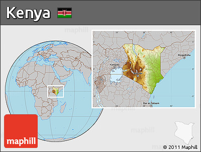 Physical Location Map of Kenya, gray outside