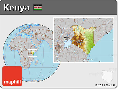 Physical Location Map of Kenya, gray outside