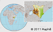 Physical Location Map of Kenya, gray outside