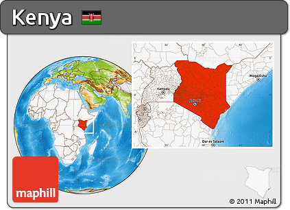 Physical Location Map of Kenya, highlighted continent