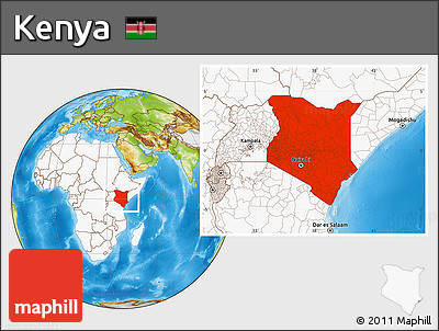 Physical Location Map of Kenya, highlighted continent