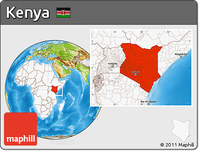 Physical Location Map of Kenya, highlighted continent