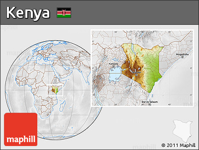 Physical Location Map of Kenya, lighten, desaturated