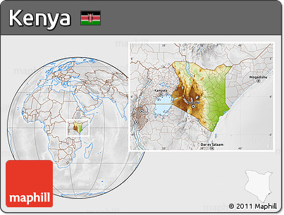 Physical Location Map of Kenya, lighten, desaturated