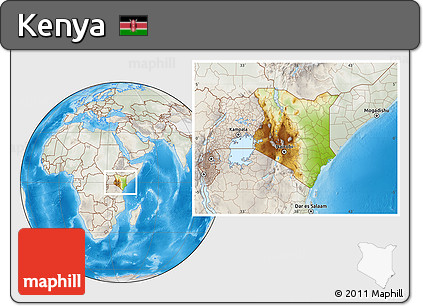 Physical Location Map of Kenya, lighten, semi-desaturated, land only
