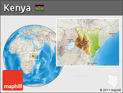 Physical Location Map of Kenya, lighten, semi-desaturated, land only