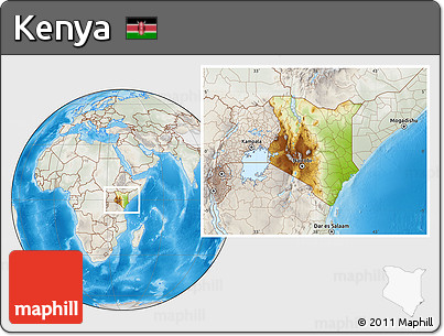 Physical Location Map of Kenya, lighten, semi-desaturated, land only