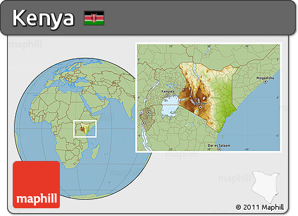 Physical Location Map of Kenya, savanna style outside