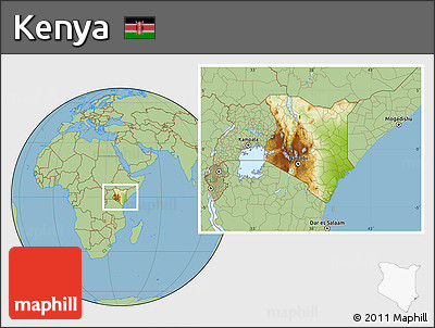 Physical Location Map of Kenya, savanna style outside
