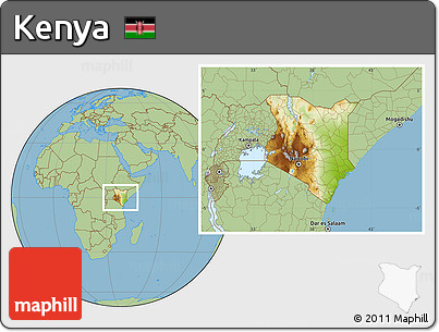 Physical Location Map of Kenya, savanna style outside
