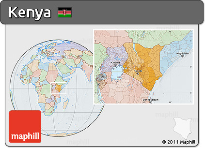 Political Location Map of Kenya, lighten