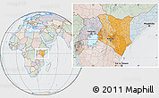 Political Location Map of Kenya, lighten, semi-desaturated