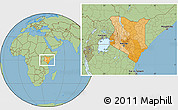 Political Location Map of Kenya, savanna style outside