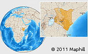 Political Location Map of Kenya, shaded relief outside