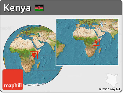 Satellite Location Map of Kenya, within the entire continent