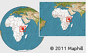Satellite Location Map of Kenya, highlighted continent, within the entire continent