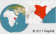 Satellite Location Map of Kenya, highlighted continent