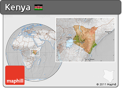 Satellite Location Map of Kenya, lighten, desaturated