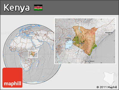 Satellite Location Map of Kenya, lighten, desaturated