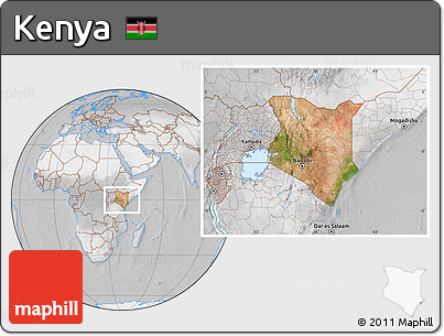Satellite Location Map of Kenya, lighten, desaturated
