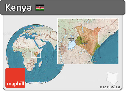 Satellite Location Map of Kenya, lighten, land only