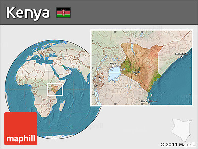 Satellite Location Map of Kenya, lighten, land only